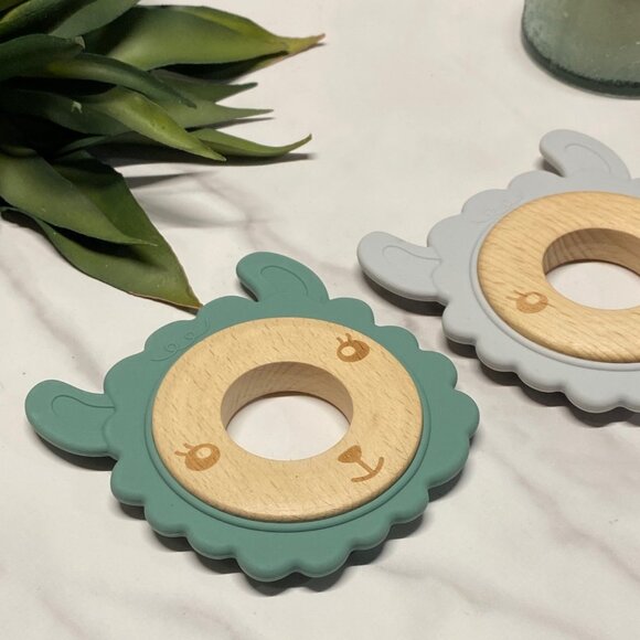 Llama Baby Teether Toys Set of 2, Green, Gray, Sensory Baby Toy, Farm Animals - Picture 2 of 3